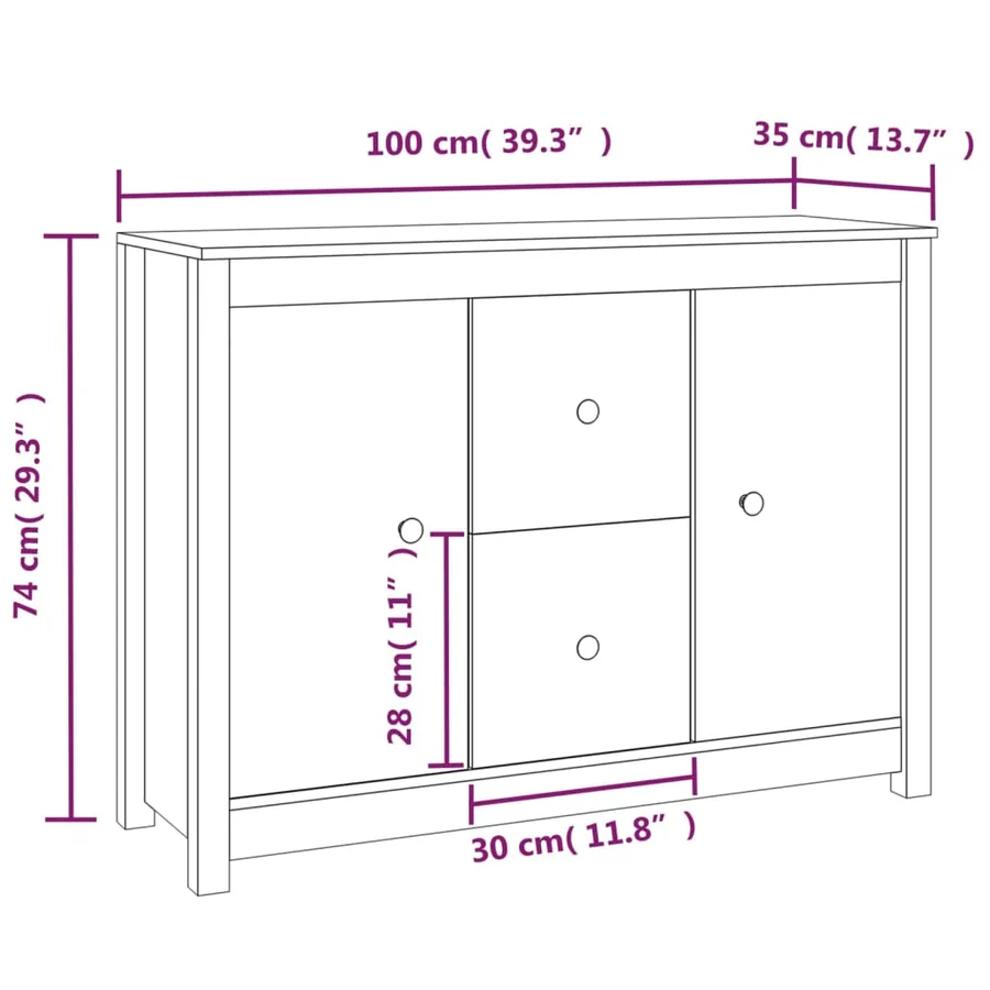 Buffet Blanc 100x35x74 cm Bois massif de pin - 10