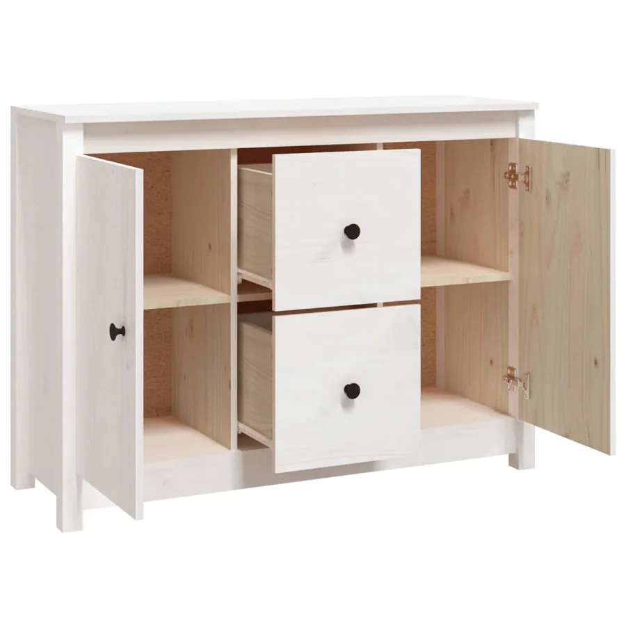 Buffet Blanc 100x35x74 cm Bois massif de pin - 5