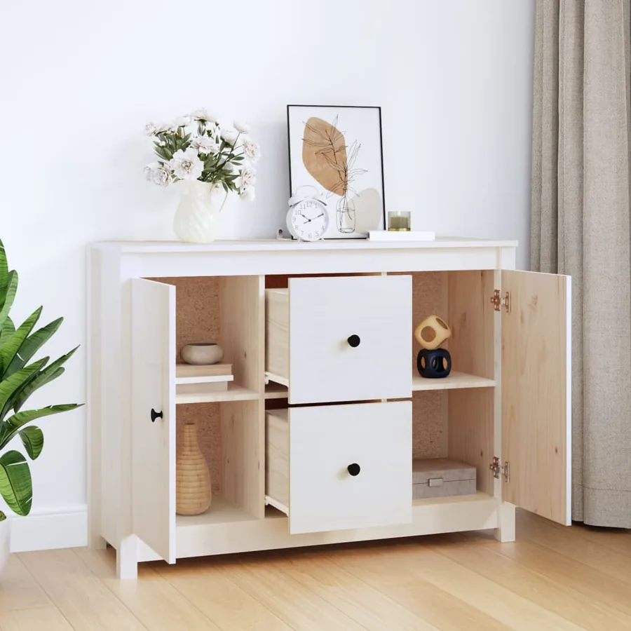 Buffet Blanc 100x35x74 cm Bois massif de pin - 6