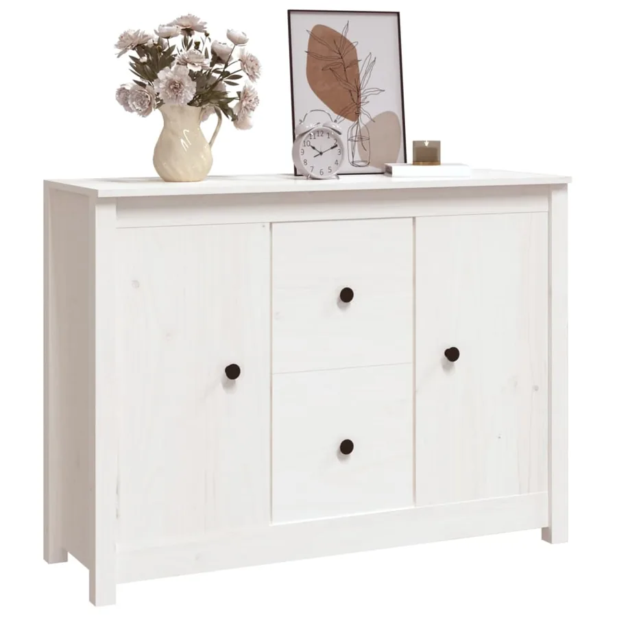 Buffet Blanc 100x35x74 cm Bois massif de pin - 7