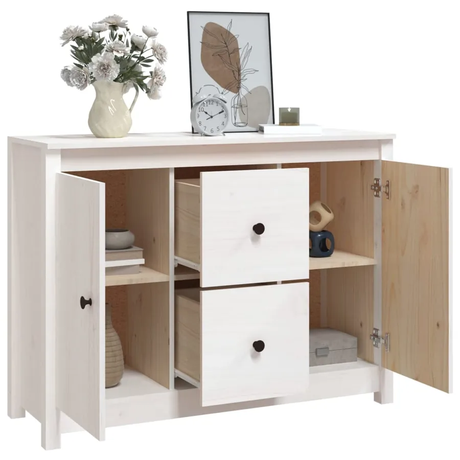 Buffet Blanc 100x35x74 cm Bois massif de pin - 8