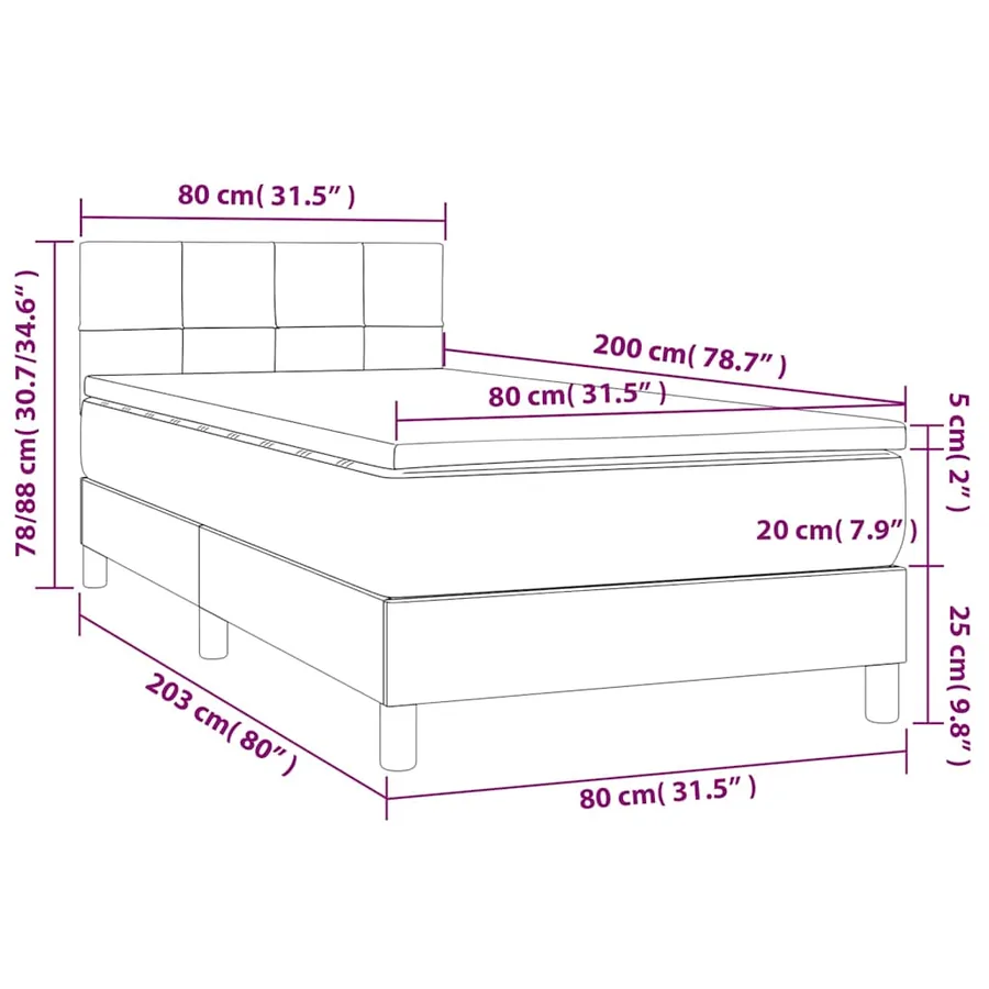 Sommier à lattes de lit avec matelas et LED Noir 80x200 cm - 8