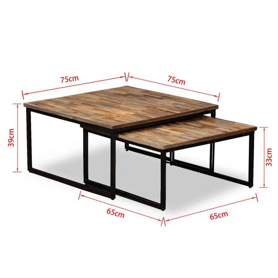 Ensemble de table basse gigogne 2 pcs Teck massif récupération - 10