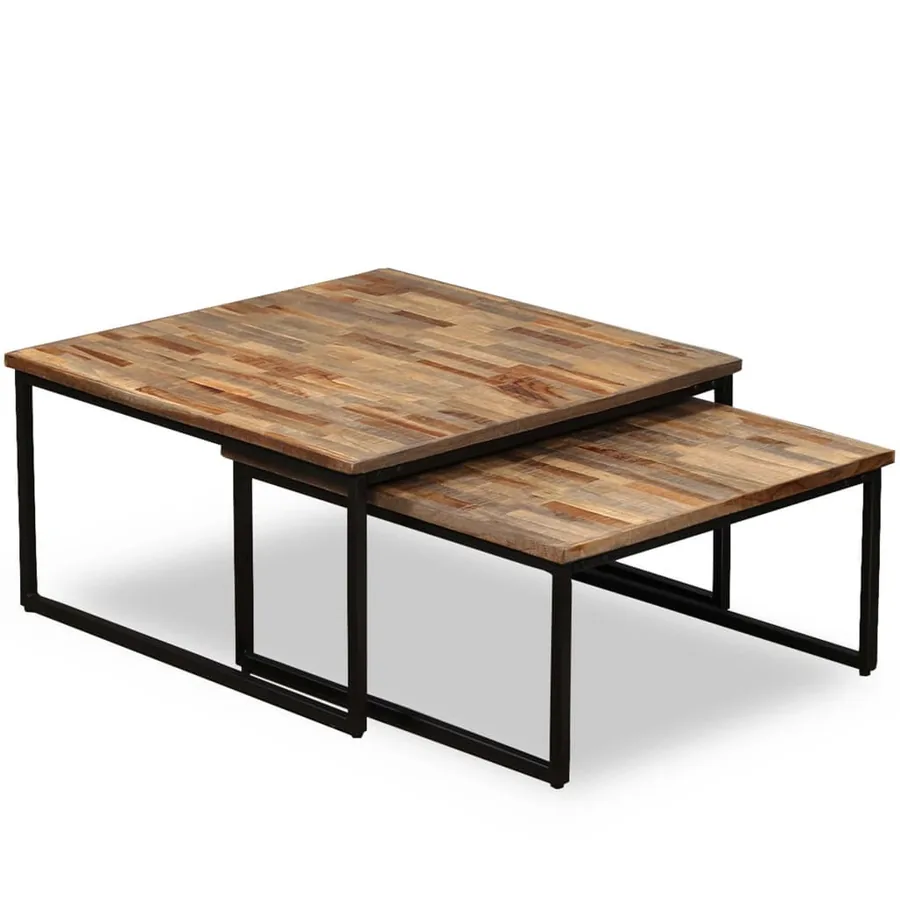 Ensemble de table basse gigogne 2 pcs Teck massif récupération - 11