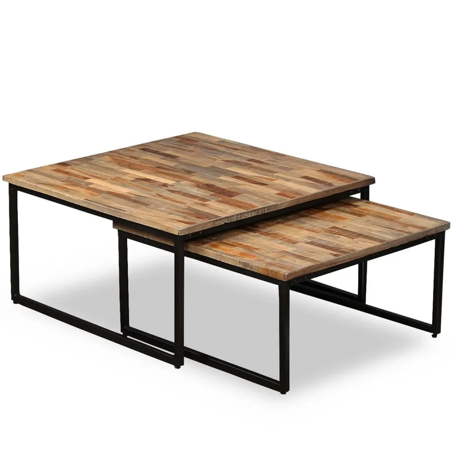 Ensemble de table basse gigogne 2 pcs Teck massif récupération - 12