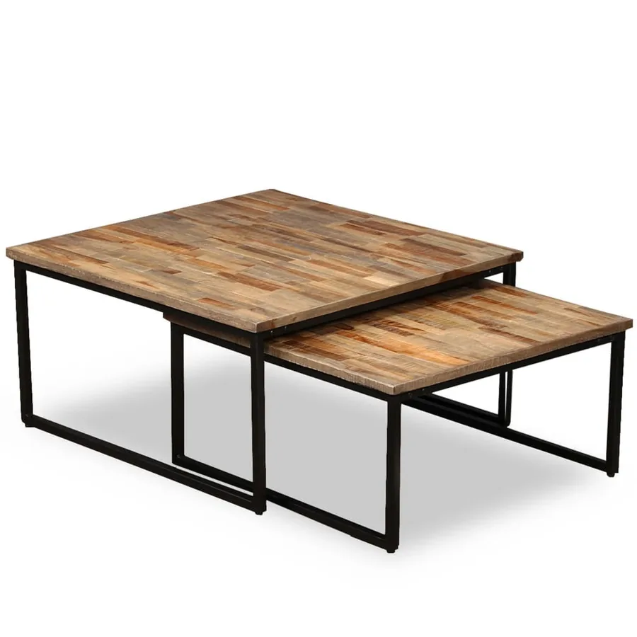 Ensemble de table basse gigogne 2 pcs Teck massif récupération - 13