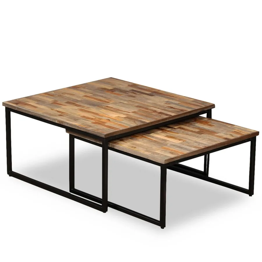 Ensemble de table basse gigogne 2 pcs Teck massif récupération - 14