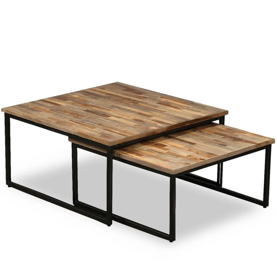 Ensemble de table basse gigogne 2 pcs Teck massif récupération - 15