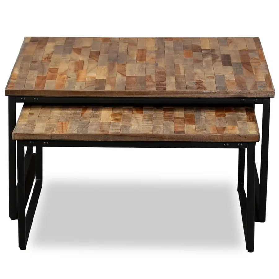 Ensemble de table basse gigogne 2 pcs Teck massif récupération - 2