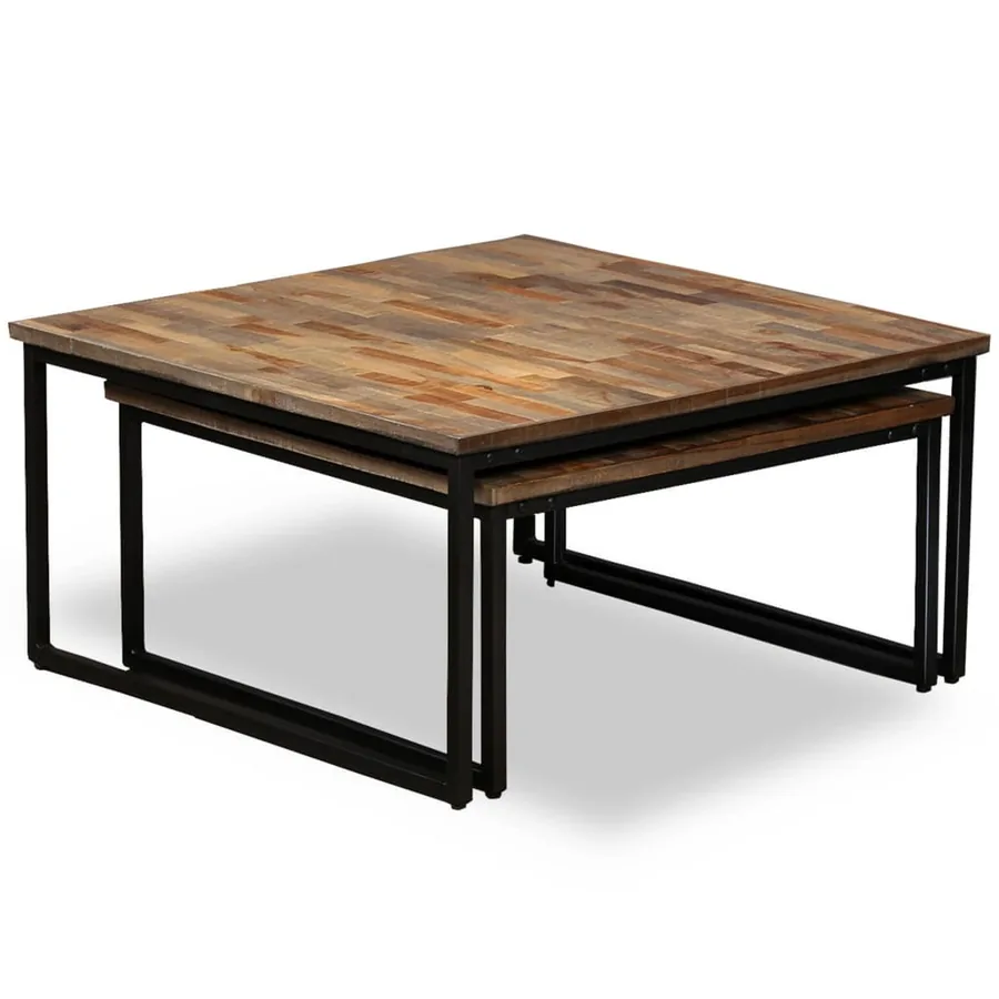 Ensemble de table basse gigogne 2 pcs Teck massif récupération - 3
