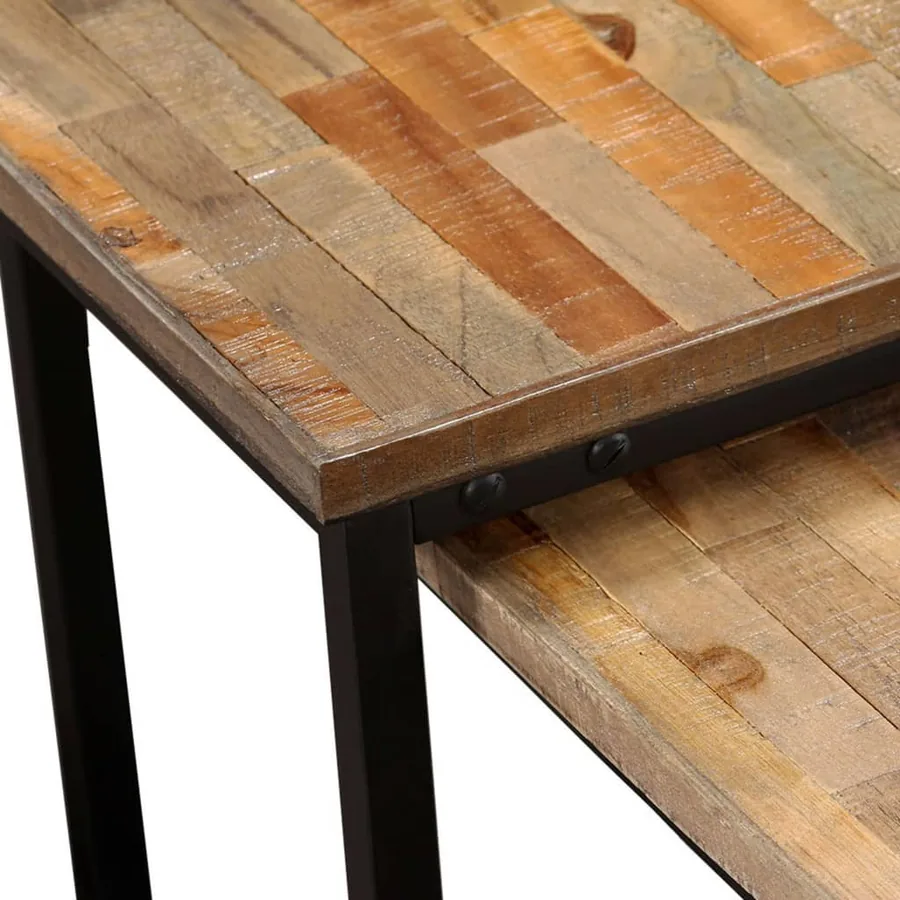 Ensemble de table basse gigogne 2 pcs Teck massif récupération - 4