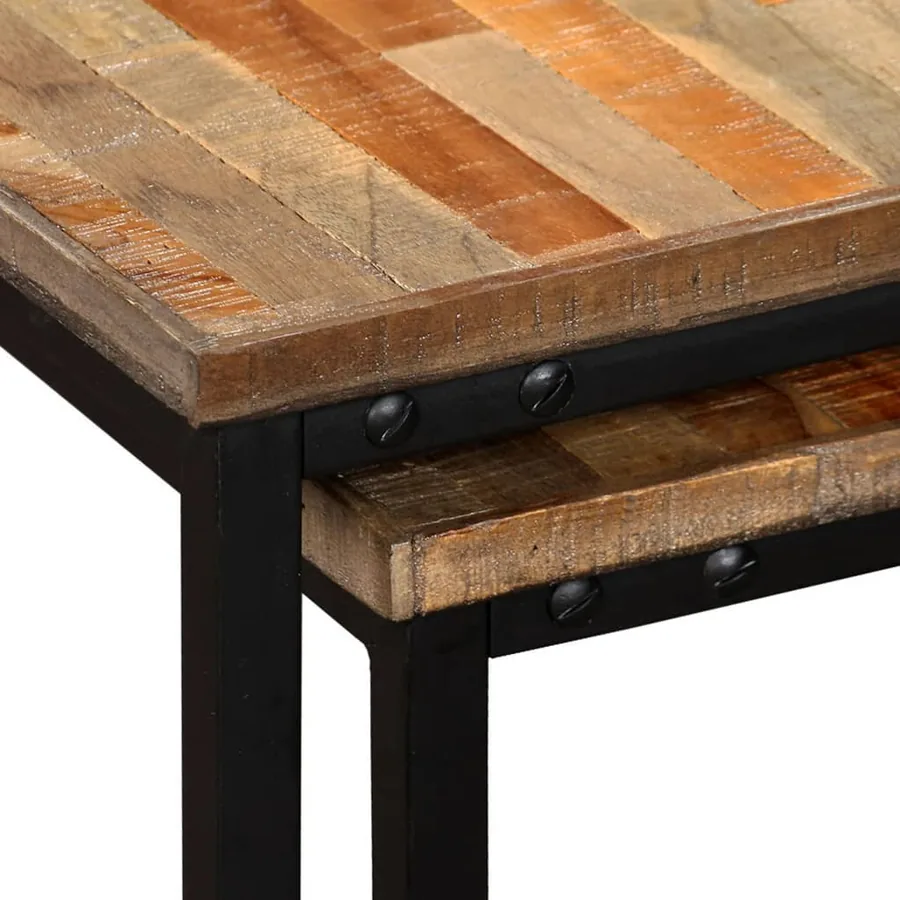 Ensemble de table basse gigogne 2 pcs Teck massif récupération - 6
