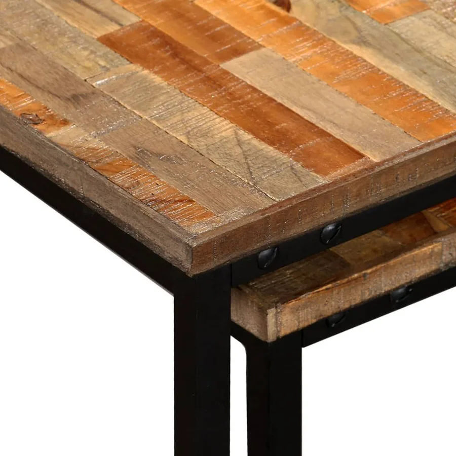 Ensemble de table basse gigogne 2 pcs Teck massif récupération - 7