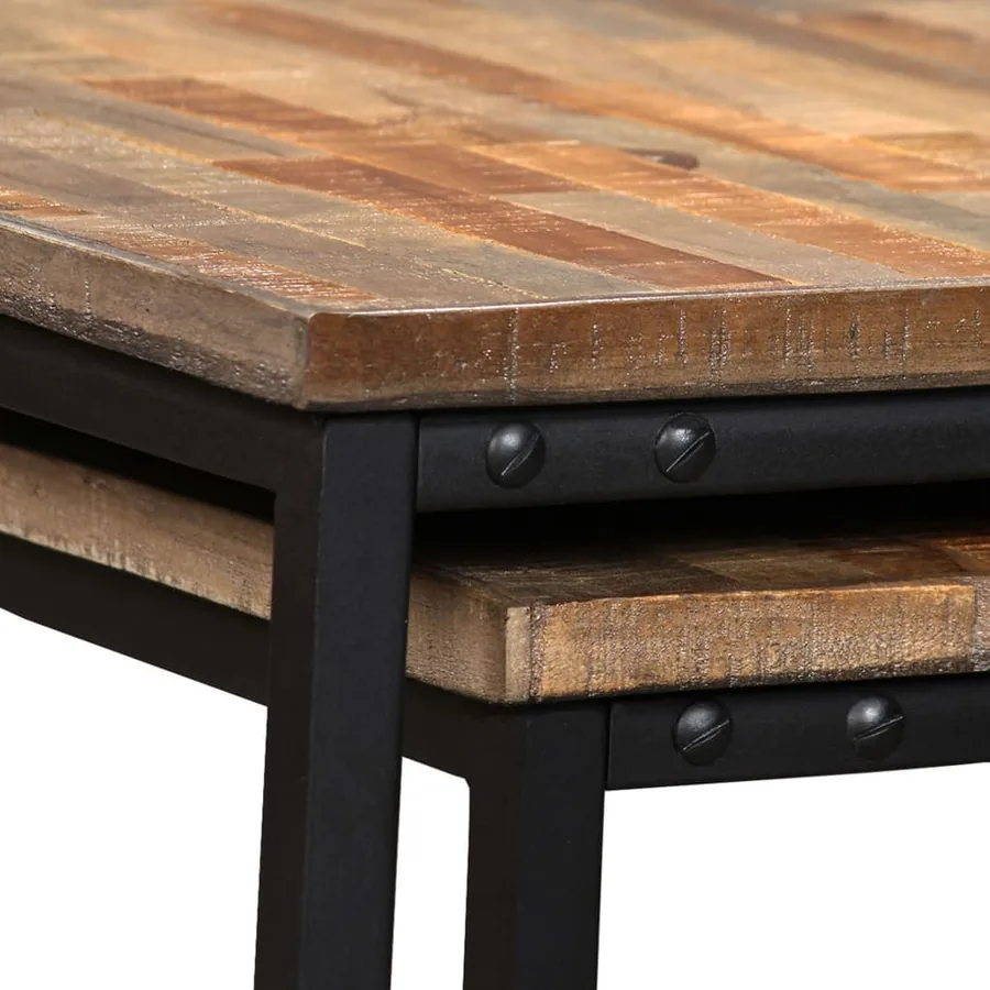 Ensemble de table basse gigogne 2 pcs Teck massif récupération - 8
