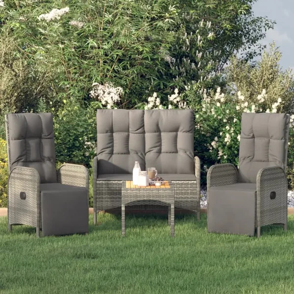 Ensemble à manger jardin 4pcs et coussins Gris Résine tressée