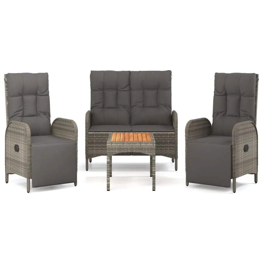 Ensemble à manger jardin 4pcs et coussins Gris Résine tressée - 2