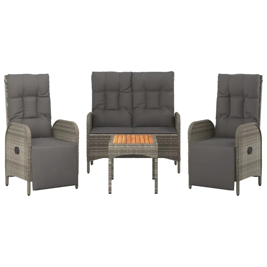 Ensemble à manger jardin 4pcs et coussins Gris Résine tressée - 3