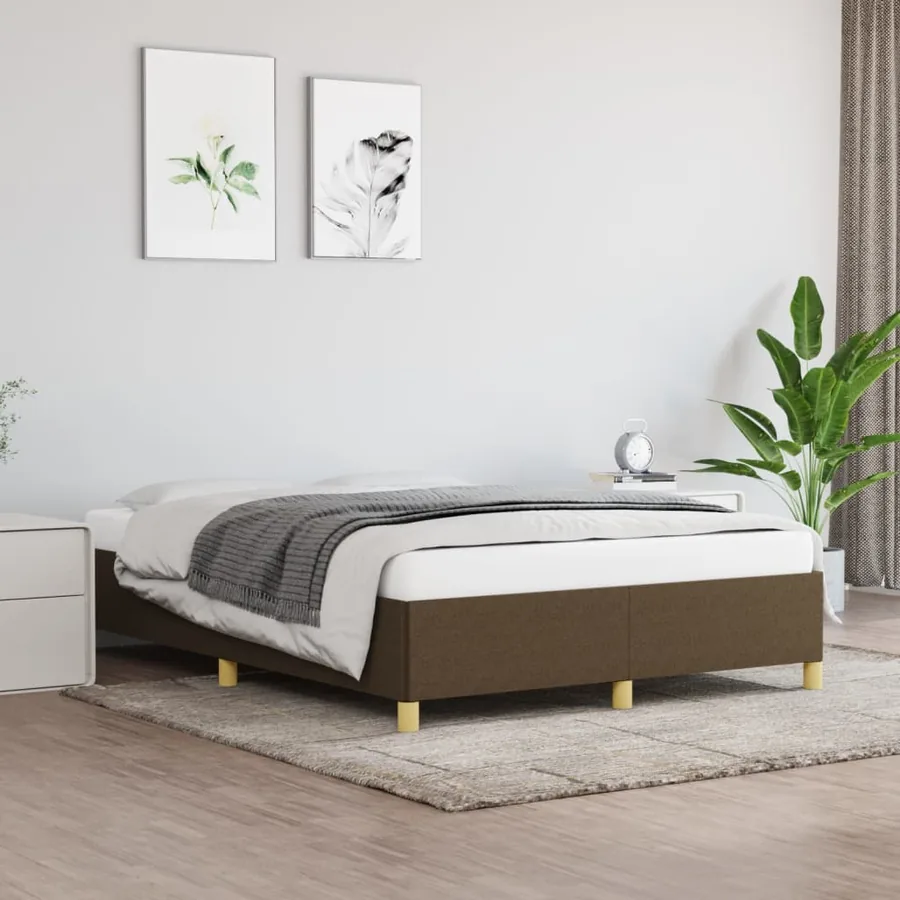 Cadre de lit sans matelas marron foncé 140x200 cm tissu