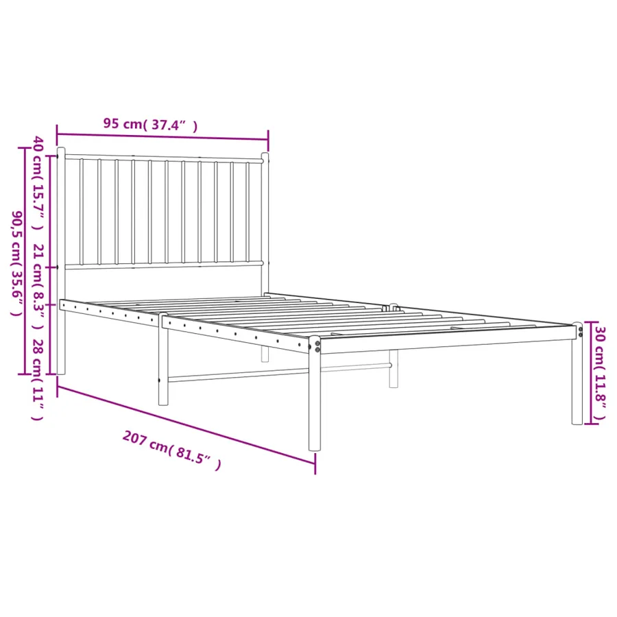Cadre de lit métal sans matelas avec tête de lit noir 90x200 cm - 9