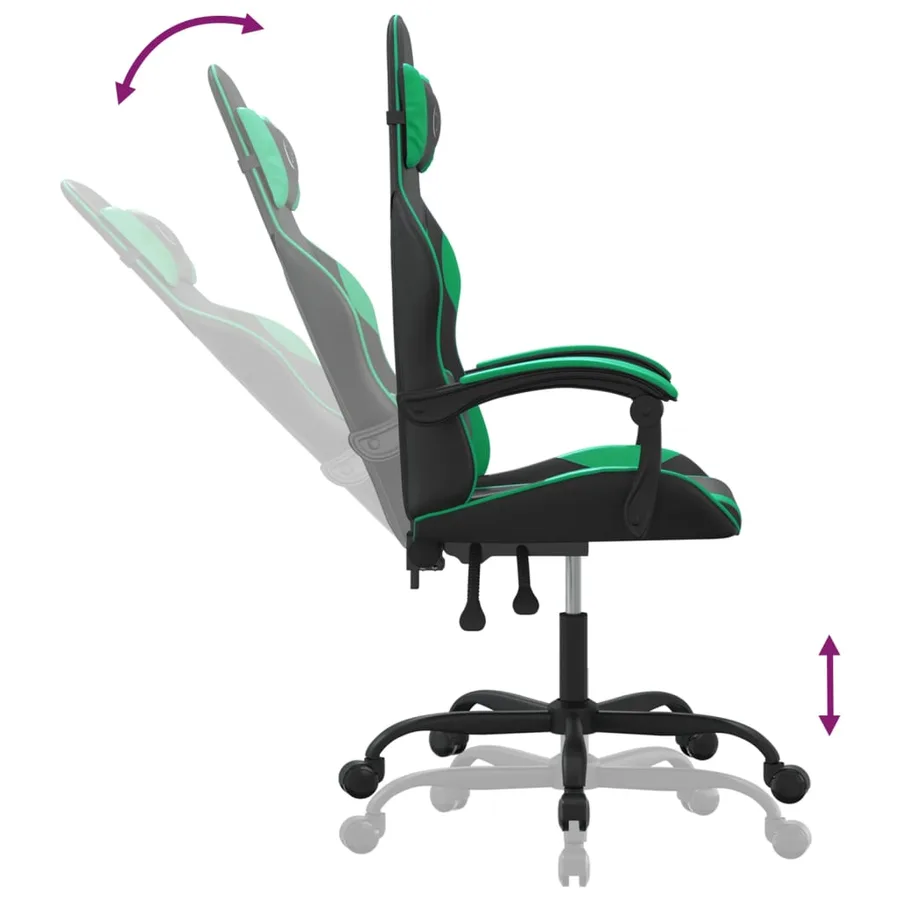 Chaise de jeu pivotante Noir et vert Similicuir - 10