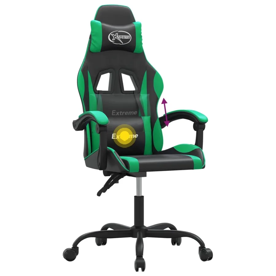 Chaise de jeu pivotante Noir et vert Similicuir - 11