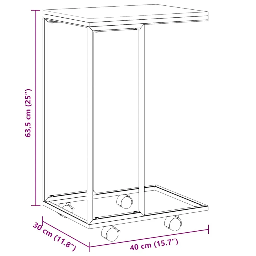 Table d'appoint avec roues Noir 40x30x63,5 cm Bois d'ingénierie - 8