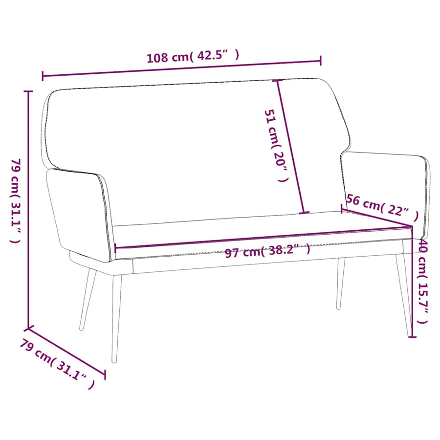 Banc Jaune 108x79x79 cm Velours - 8