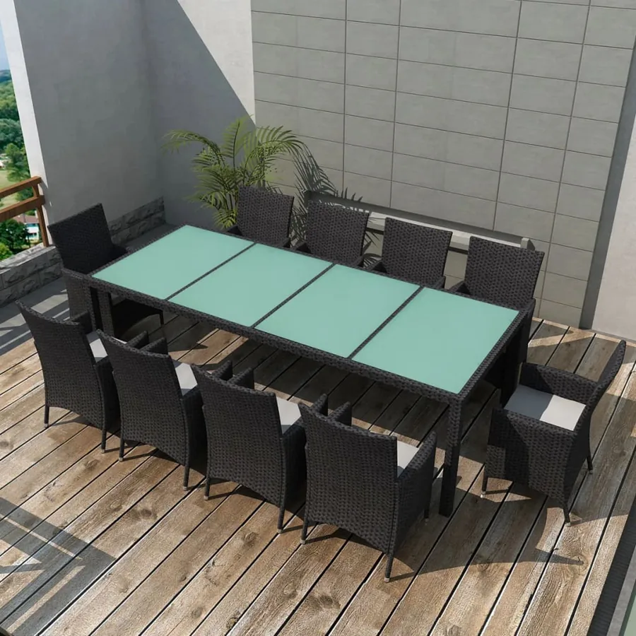 Ensemble à manger d'extérieur 11 pcs coussins résine tressée