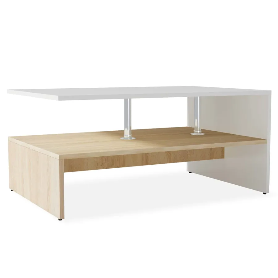 Table basse Bois d'ingénierie 90x59x42 cm Chêne et blanc - 2