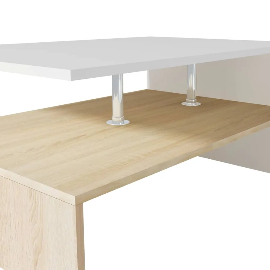 Table basse Bois d'ingénierie 90x59x42 cm Chêne et blanc - 4