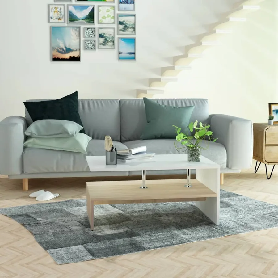Table basse Bois d'ingénierie 90x59x42 cm Chêne et blanc - 5