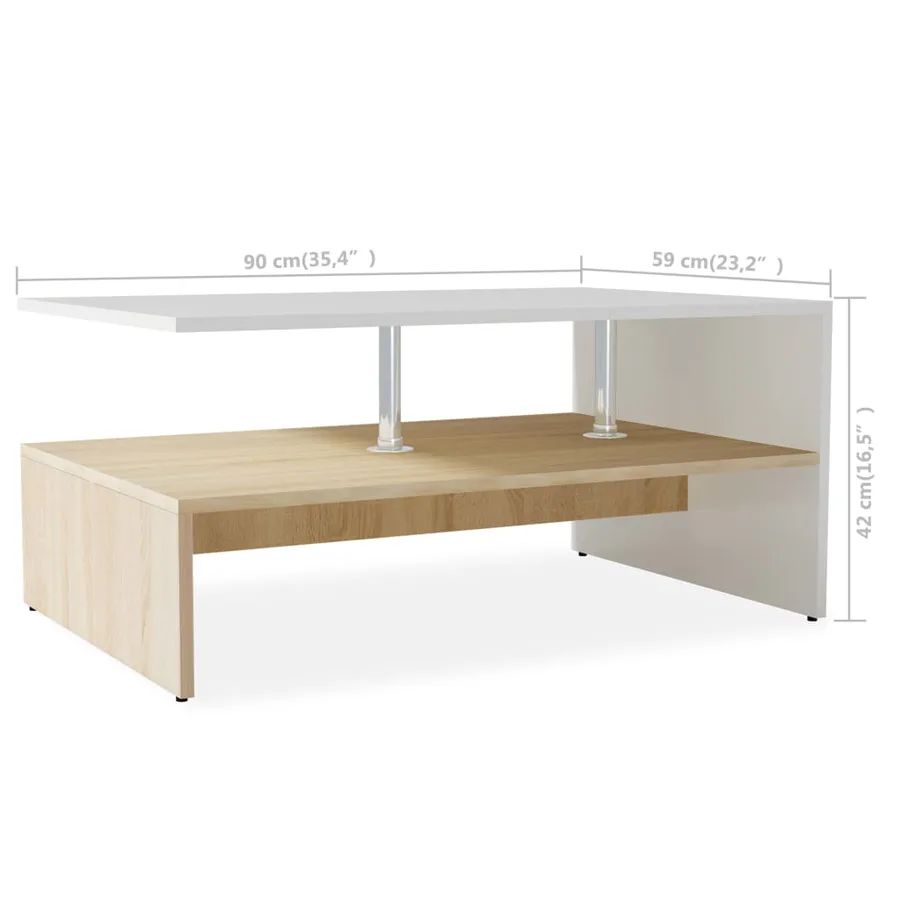 Table basse Bois d'ingénierie 90x59x42 cm Chêne et blanc - 6