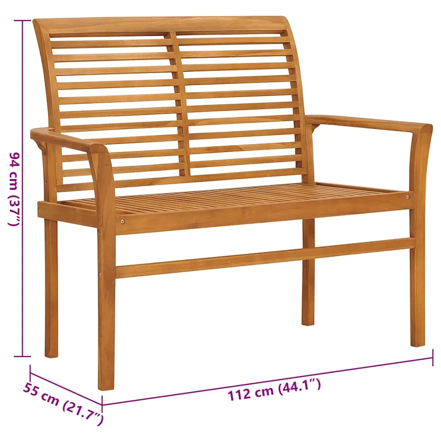 Banc de jardin avec coussin crème 112 cm Bois de teck massif - 8