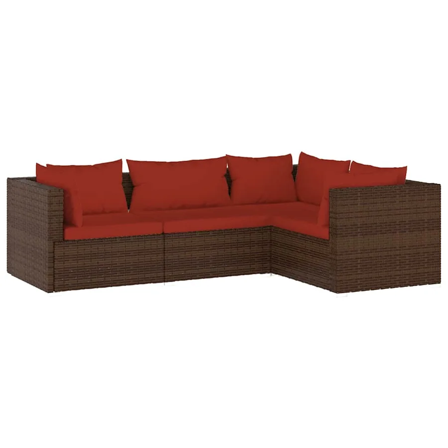 Salon de jardin 4 pcs avec coussins Résine tressée Marron - 2