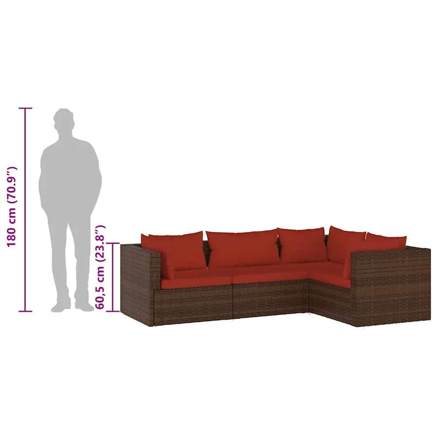 Salon de jardin 4 pcs avec coussins Résine tressée Marron - 8