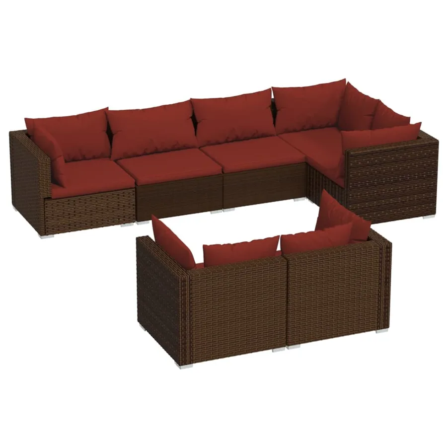 Salon de jardin avec coussins 7 pcs marron résine tressée - 2