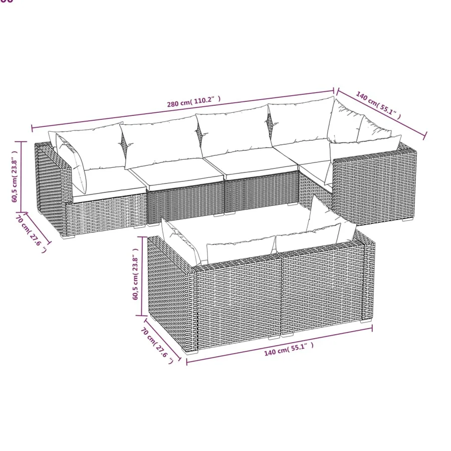 Salon de jardin avec coussins 7 pcs marron résine tressée - 5