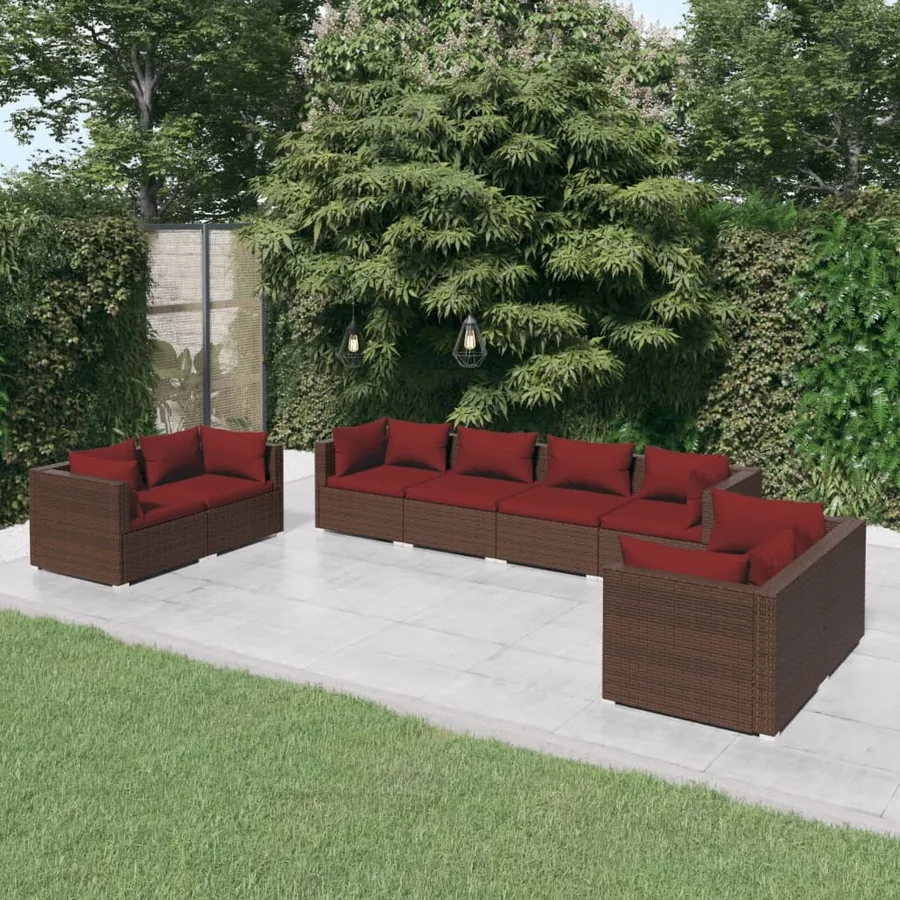 Salon de jardin 8 pcs avec coussins Résine tressée Marron
