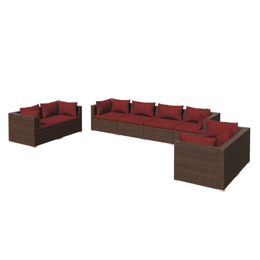 Salon de jardin 8 pcs avec coussins Résine tressée Marron - 2