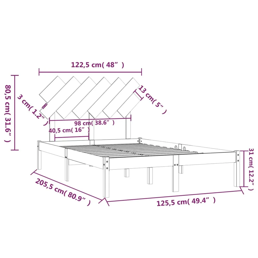 Cadre de lit sans matelas 120x200 cm bois massif - 6