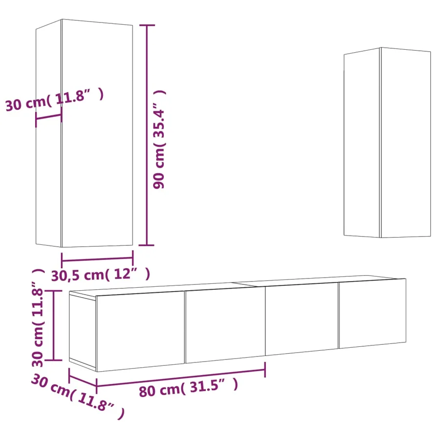 Ensemble de meubles TV 4 pcs Chêne fumé Bois d'ingénierie - 14