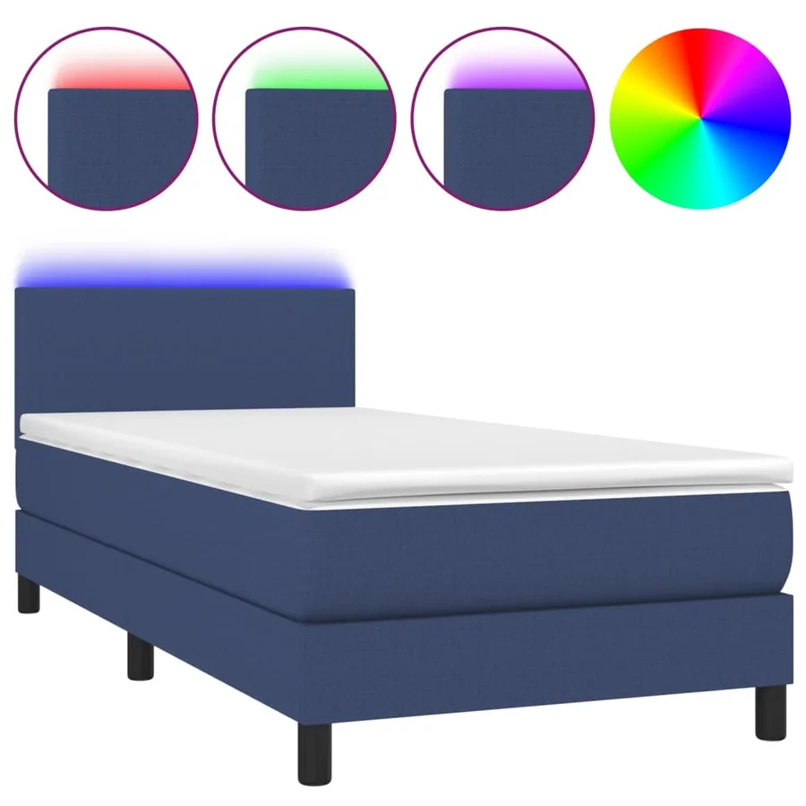 Sommier à lattes de lit avec matelas LED Bleu 100x200 cm Tissu - 2