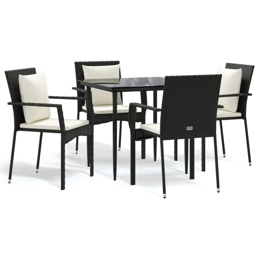 Ensemble à manger de jardin coussins 5pcs Noir Résine tressée - 2