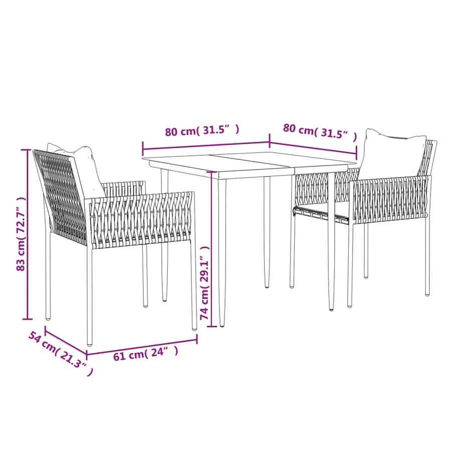 Ensemble à manger de jardin 3 pcs coussins résine tressée acier - 10