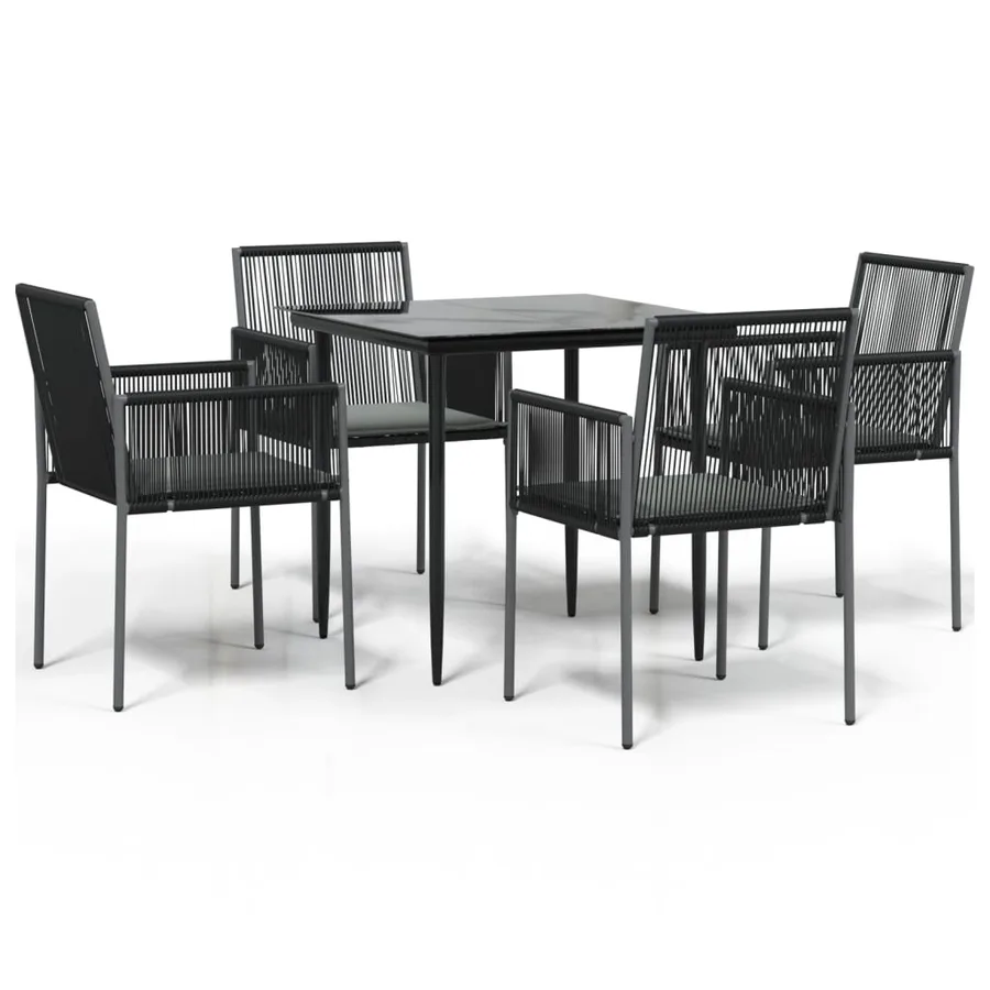 Ensemble à manger de jardin coussins 5pcs noir rotin et acier - 2