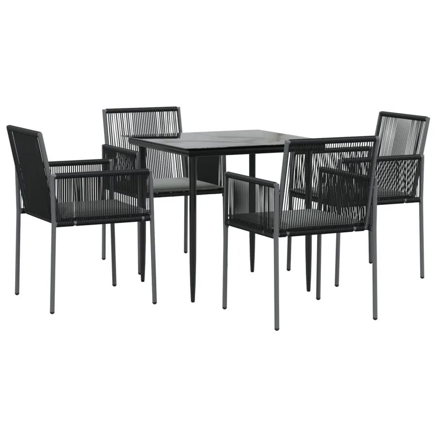Ensemble à manger de jardin coussins 5pcs noir rotin et acier - 3