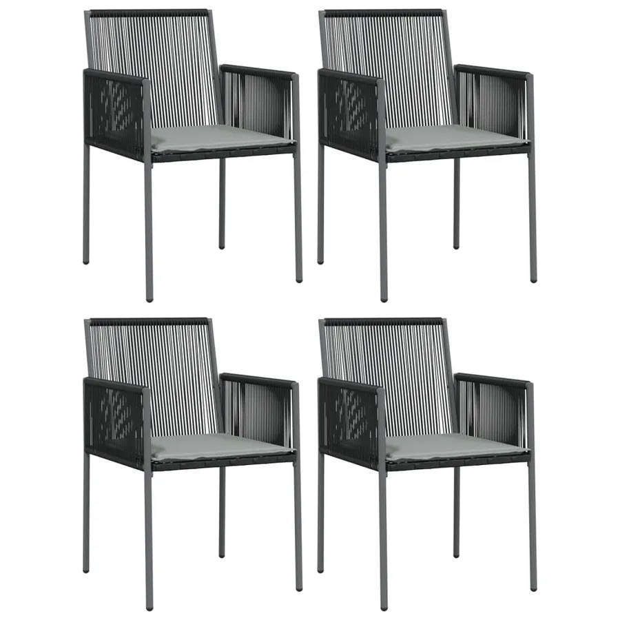Ensemble à manger de jardin coussins 5pcs noir rotin et acier - 4