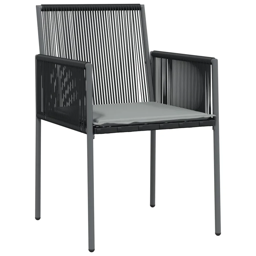 Ensemble à manger de jardin coussins 5pcs noir rotin et acier - 5