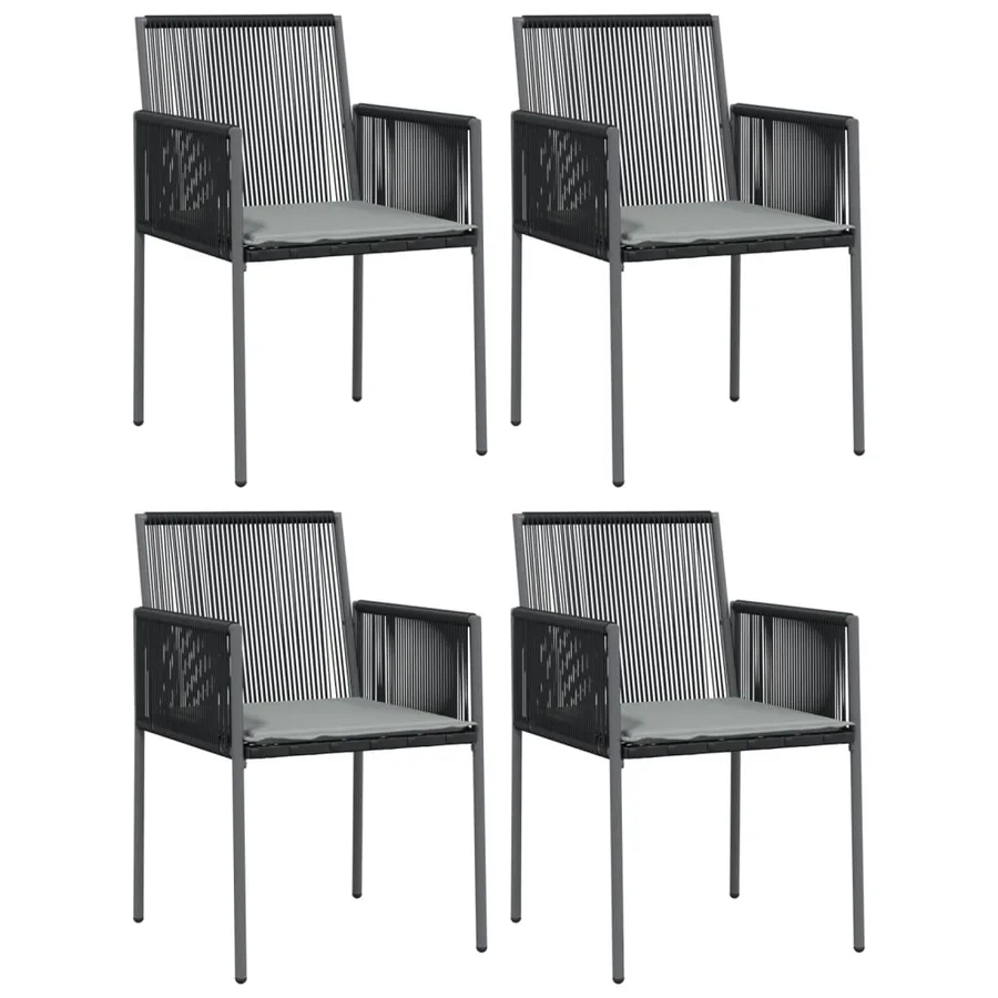 Chaises de jardin et coussins lot de 4 noir 54x60,5x83,5 cm - 2