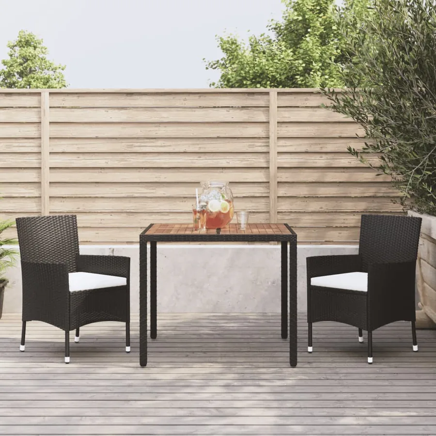 Ensemble à manger de jardin avec coussins 3 pcs Noir
